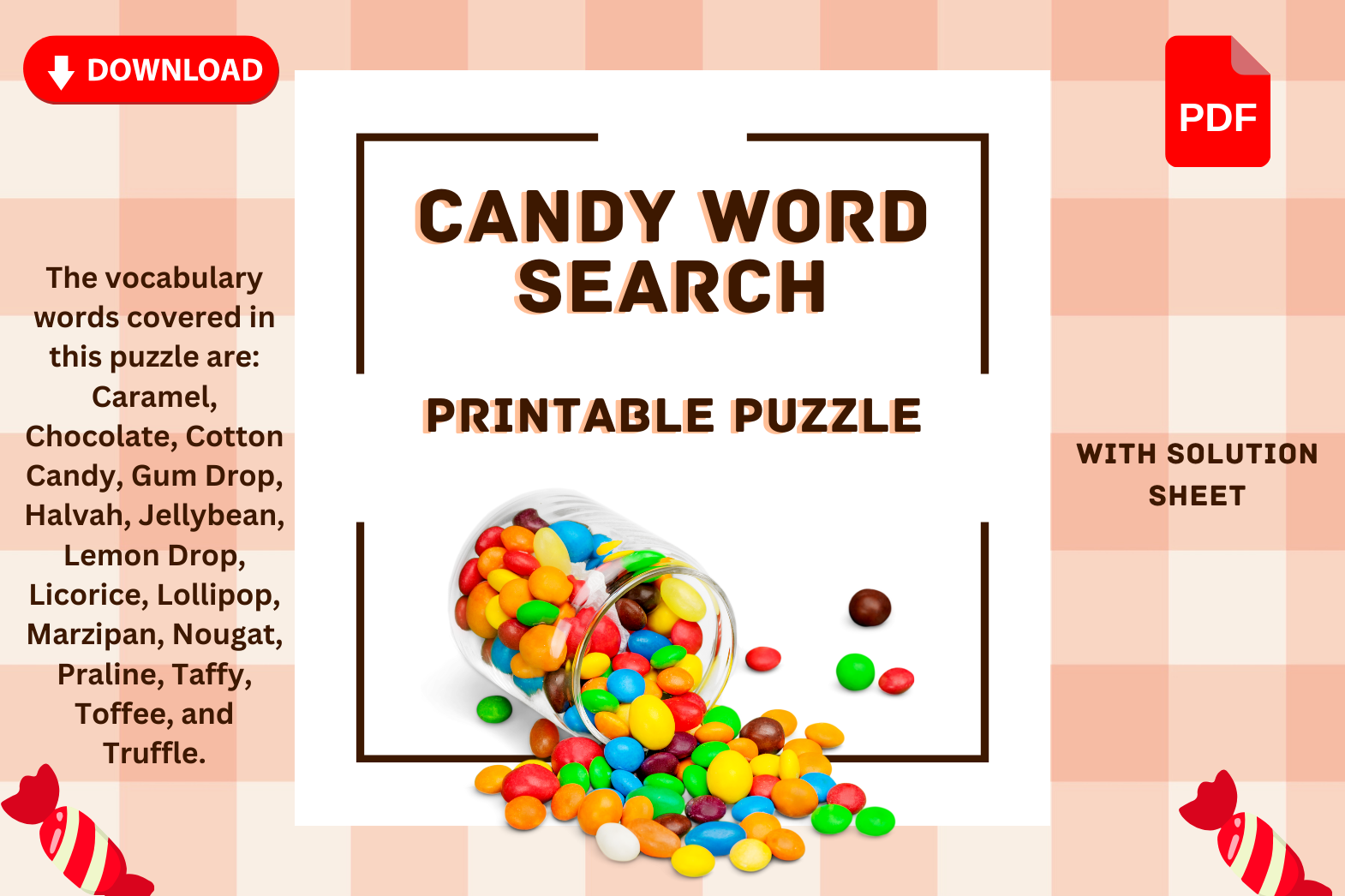 Candy Word Search Printable Puzzles