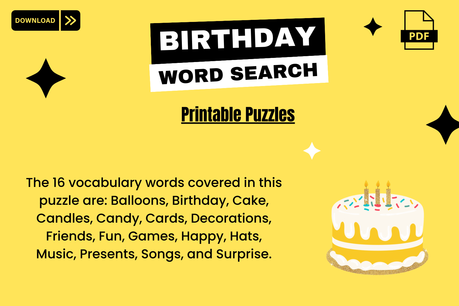 Birthday Word Search Printable Puzzles