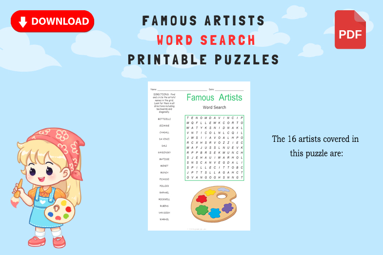 Artists Word Search Printable Puzzle