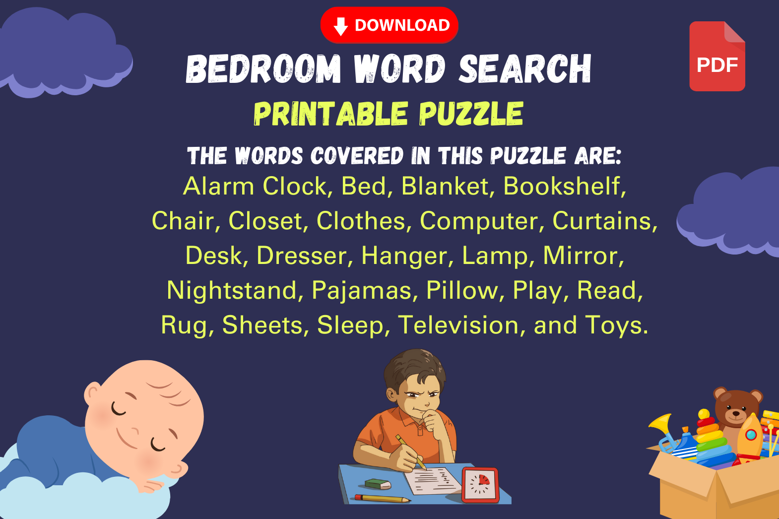 Bedroom Word Search Printable Puzzles