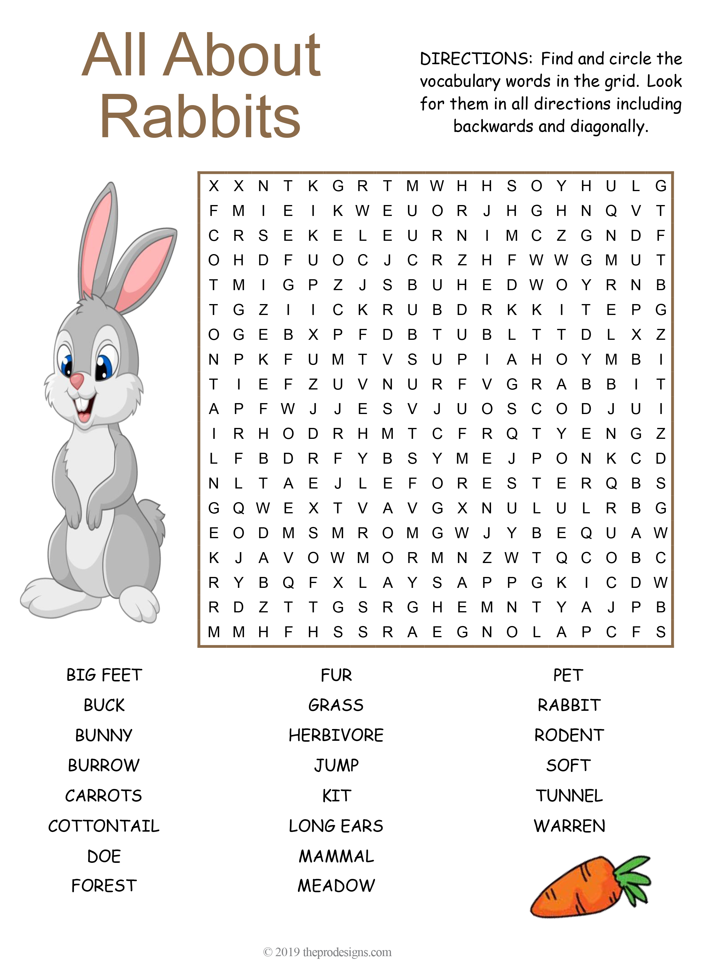 Rabbits Word Search Printable Puzzles
