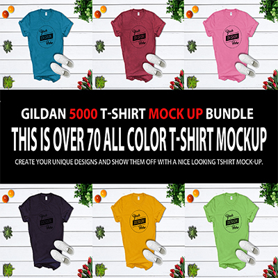 Gildan 5000 Unisex T-Shirt Mockup Mega Bundle