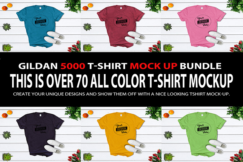 Gildan 5000 Unisex T-Shirt Mockup Mega Bundle