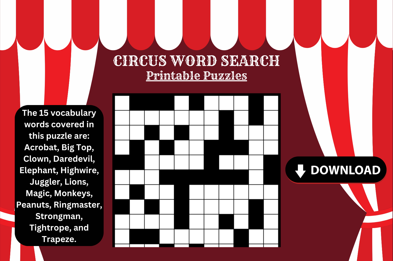 Circus Word Search Printable Puzzles