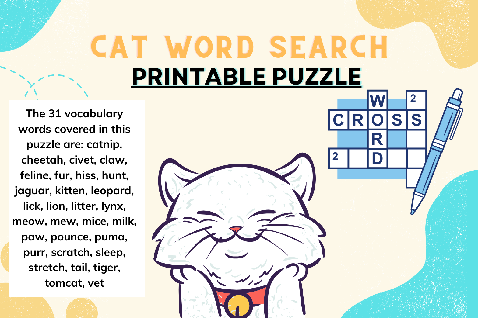 Cat Word Search Printable Puzzles