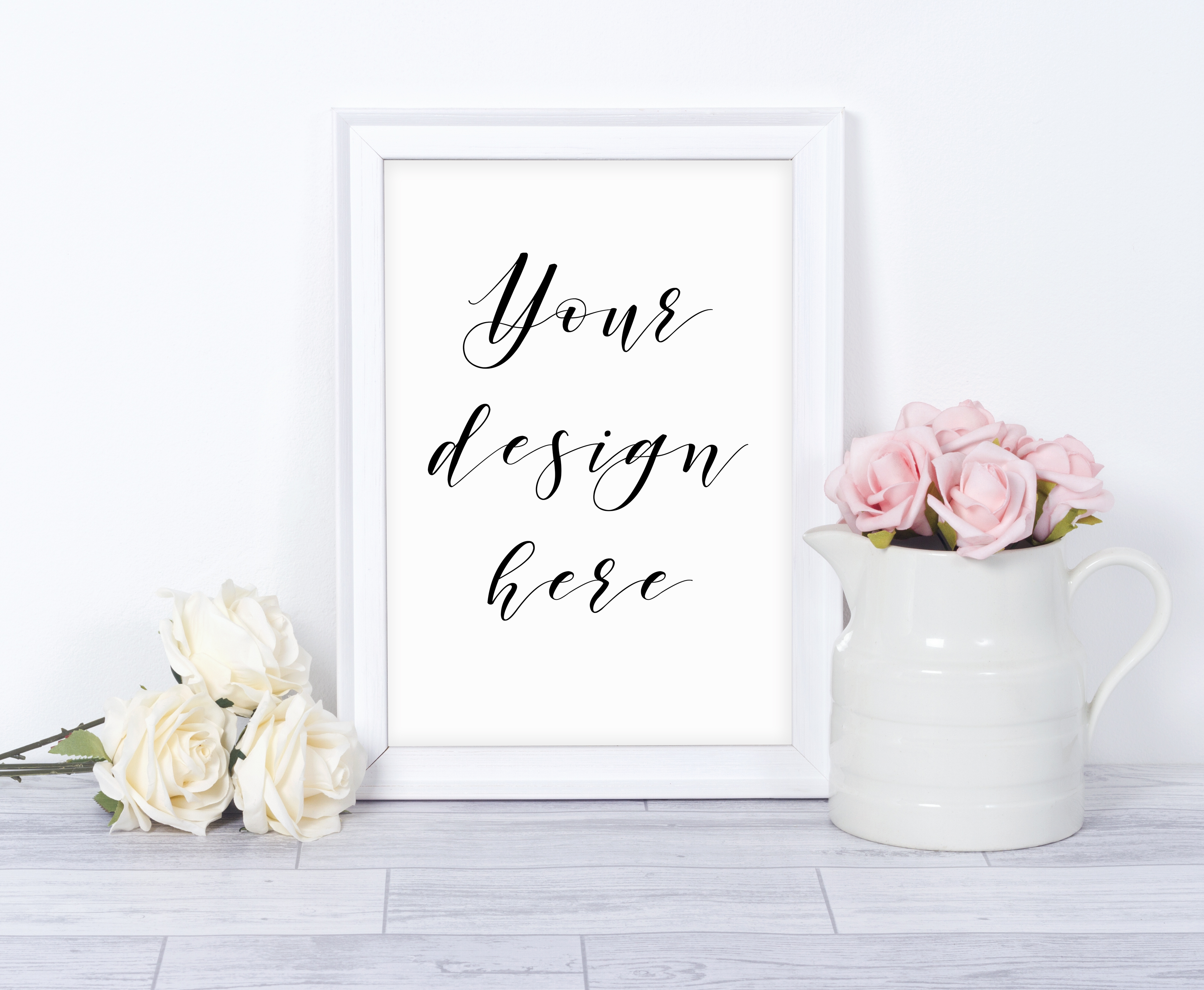 White A4 Frame Mockup With Roses